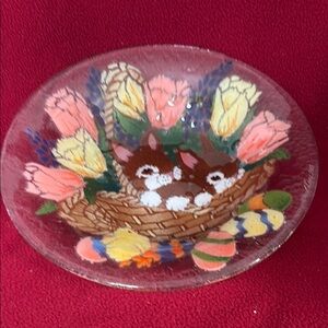 Peggy Karr Floral Bunny Glass Bowl